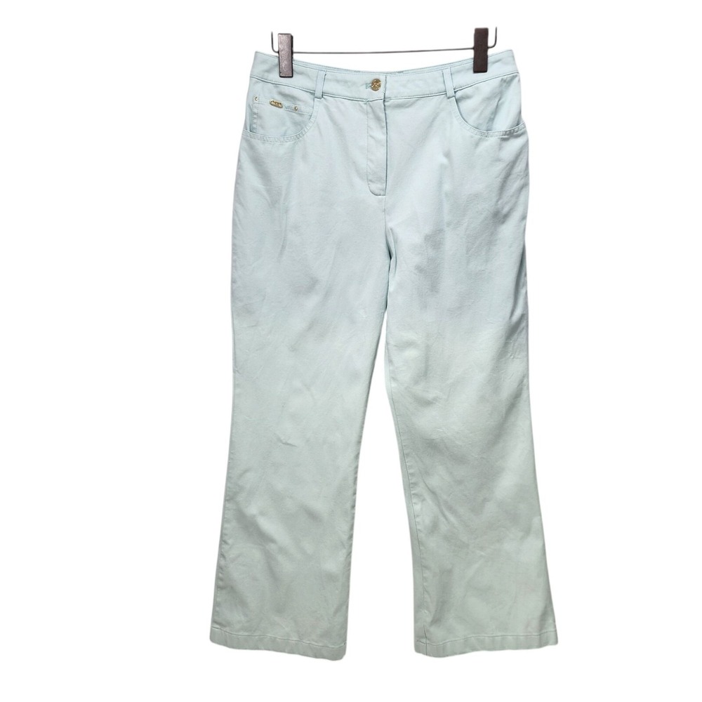 St. John Sport Pants Women 12 Light Green Crop Cotton Stretch Casual Twill